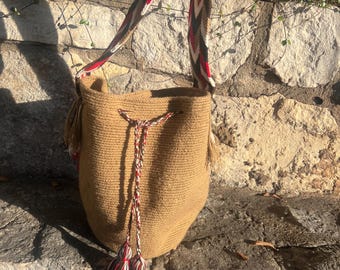 Bolso bandolera Wayuu tejido a mano con cuentas: Mochila colombiana de comercio justo