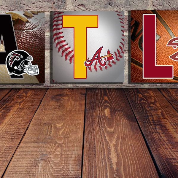 A collection of Atlanta Sports Teams - Atlanta Falcons, Atlanta Hawks, Atlanta Braves, Etc. Perfect for any Mancave!