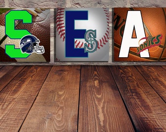 A collection of Seattle Sports Teams - Football, Basketball and Baseball Etc. Perfect for any Mancave!