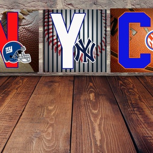 A collection of New York City Sports Teams - Football, Basketball and Baseball Etc. Perfect for any Mancave!