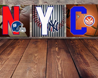 A collection of New York City Sports Teams - Football, Basketball and Baseball Etc. Perfect for any Mancave!