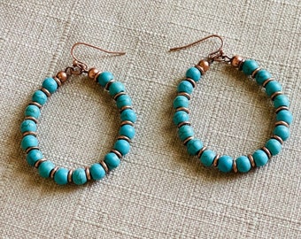 Turquoise Beaded Earrings • Dangle Drop Earrings • Beach Earrings for Women • Boho Earrings • Long Dangle Earrings • Gift for Her