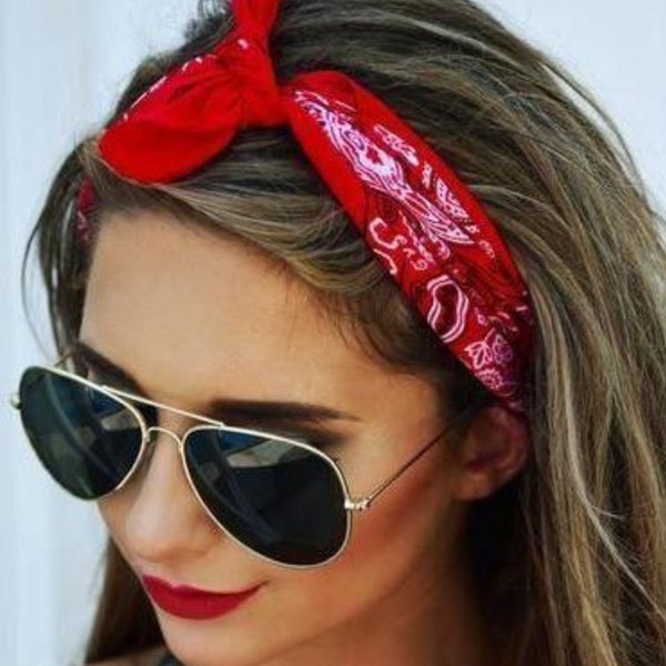 Red Bandana Headband Etsy