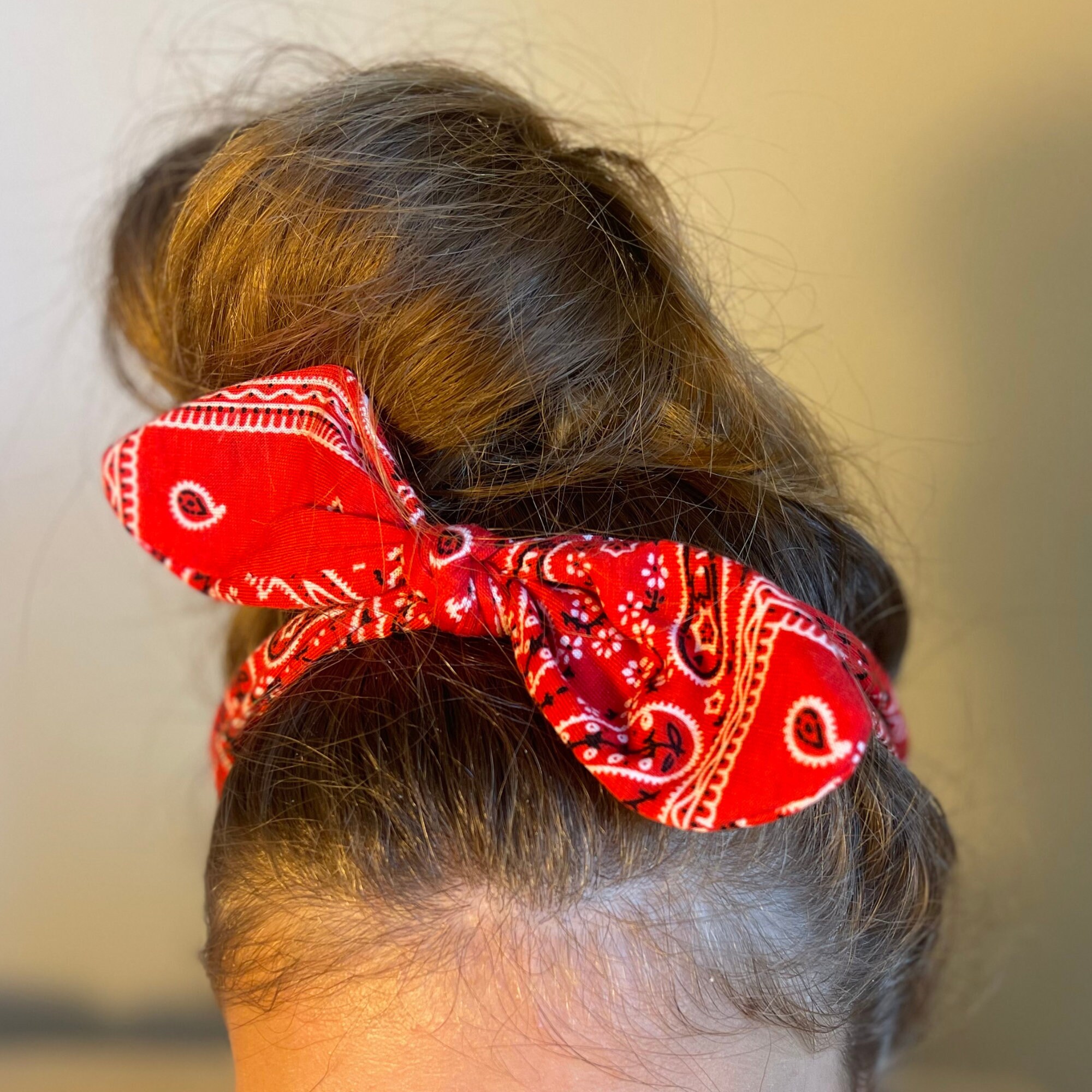 marimaricollection Red Bandana Ribbon Hair Ponies - Girls Bandana Hair Tie - Bandana - Girls Cute Hair Accessory - Red Ribbon for Hair - Country Girl Hair Pony