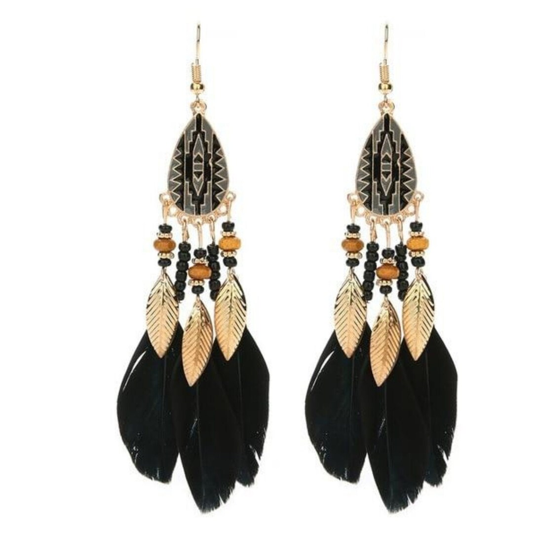 Feder-Ohrringe Im Vintage- & Boho-Look – Perfekt Für Partys, Festival & Besondere Anlässe | Braun | Groß | Hängend