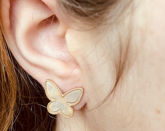 Tiny Butterfly Stud • MOP Earrings • Stud Earrings • Dainty Earrings • Butterfly Earrings • Gift for Her • Gold Butterfly Stud