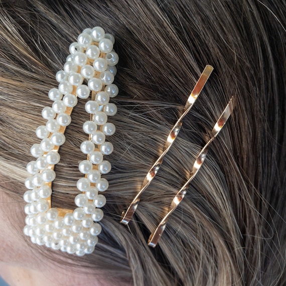 Pearl Hair Clip Slide Hairpin Snap Bridal Hair Accessory Large UK SELLER