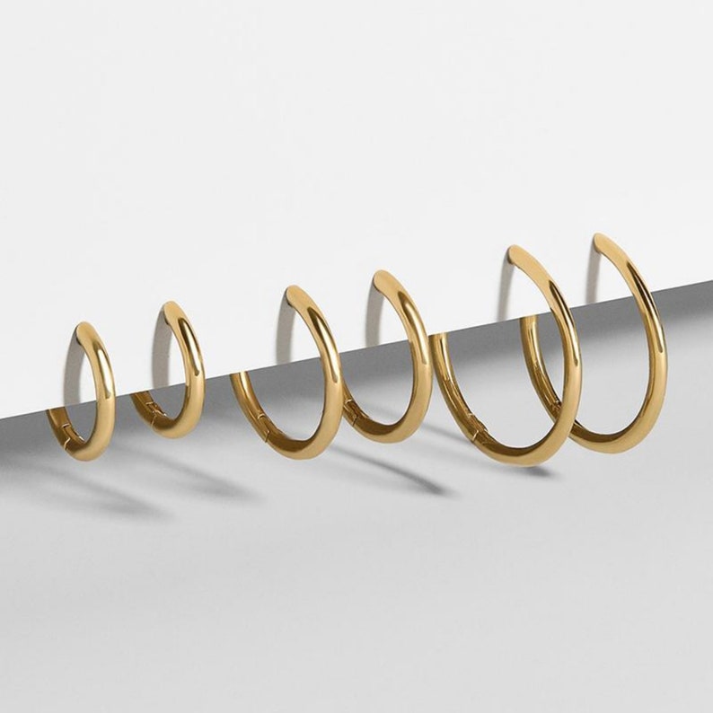 Small 14k Gold Hoop Earrings Set Dainty Huggie Hoops Etsy