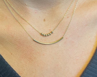 Simple Curved Gold Bar Necklace • 18K Gold Thin Bar Necklace • Dainty Everyday Necklace • Minimalist Gold Layering Necklace