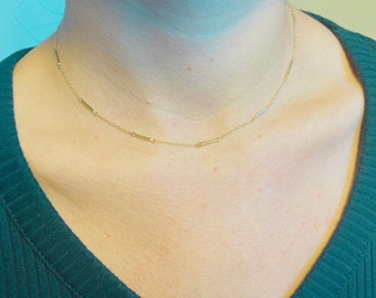 Dainty Bar Satellite Choker • Simple 18K Gold Chain Choker Necklace • Everyday Tiny Choker Necklace • Layering Necklace • Boho Necklace