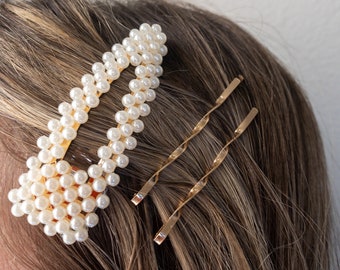 Pearl Hair Clip • Aesthetic Hair Clip • Bridal Hair Clips • Bridesmaid Gift • Hair Pin • Snap Barrette • Nonslip Hair Clip