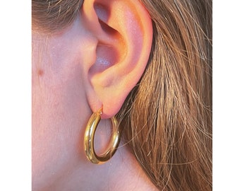 Chunky 18K Gold Hoops Earring Set • Tarnish Free • Thick Gold Hoops • Waterproof Earrings • Everyday Earring Gift Set • Hypoallergenic Hoops