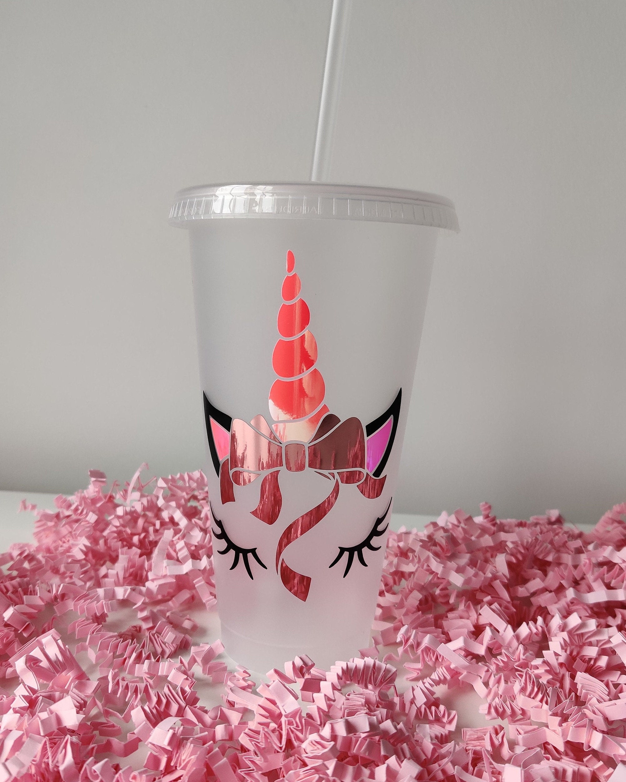 UNICORN cup with straw. Pink or Blue cold cup. Personalise. Etsy