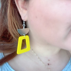 Geometric statement earrings, Modern earrings, Colorful earrings, Lightweight earrings, Minimalist Style Earrings, Artisan Jewelry for her.
