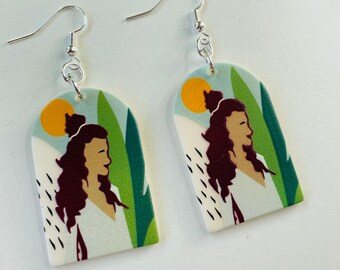 Nature Earrings, Handmade Earrings, Landscape Earrings, Botanical Earrings, Sunset Earrings, Women Earrings, Figure Earrings