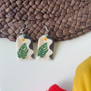 Pendientes de paisaje pintados a mano: colgantes de plantas bohemias abstractas