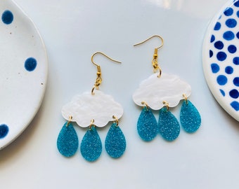 Rain cloud earrings, Rain earrings, Cloud earrings with raindrops, Raindrop earrings, Rain jewelry, Weather earrings, Cloud and rain earring