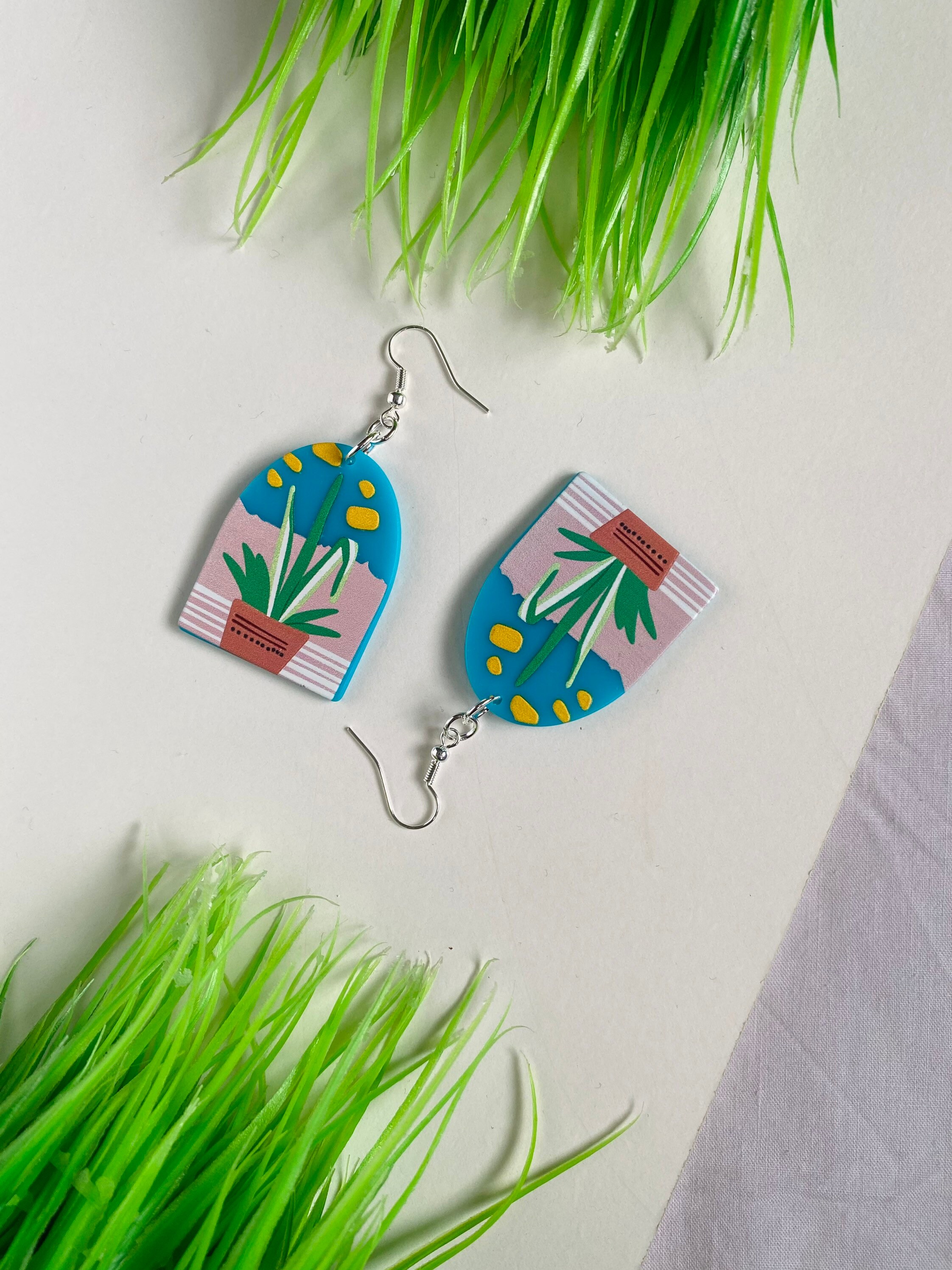 Plant Earrings Green Plant Earrings Flower Earrings Etsy