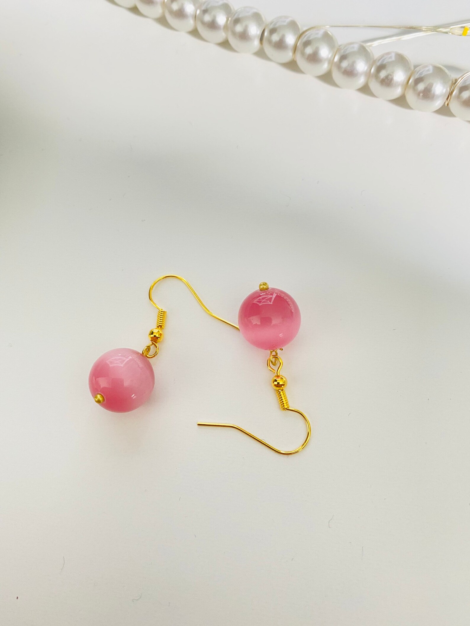 Round Pink Stone Earrings Minimalist Pink Stone Etsy