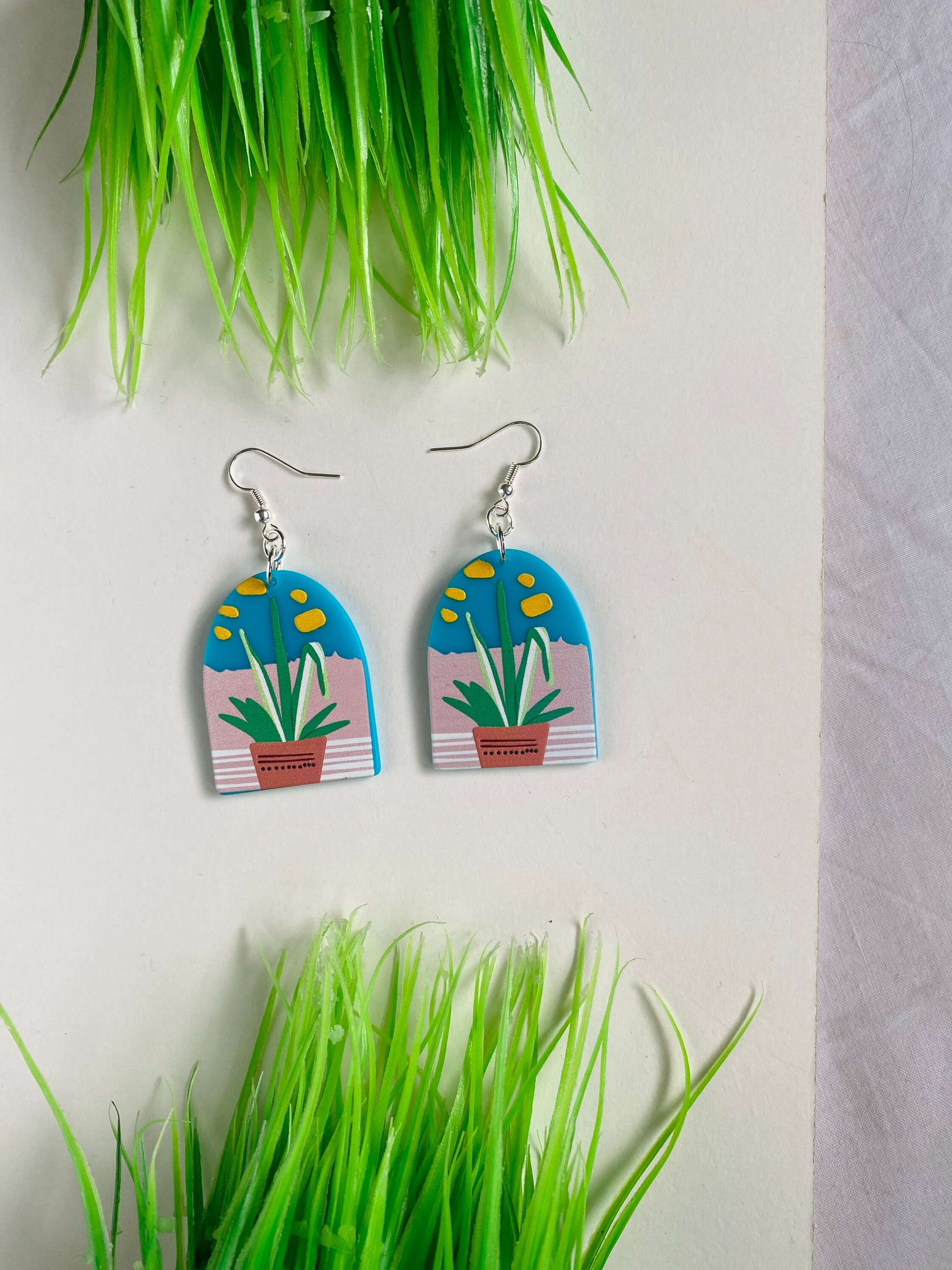Plant Earrings Green Plant Earrings Flower Earrings Etsy