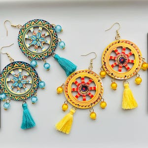 Siciliaanse winkelwagenwieloorbellen | Kleurrijke houten sieraden | Oorbellen in Siciliaanse stijl | Uniek cadeau uit Sicilië