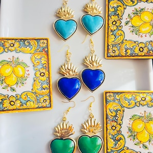 Sacred Heart Earrings | Cuore Sacro Jewelry | Sicilian Handmade Ceramic Earrings | Statement Baroque Jewelry Gift