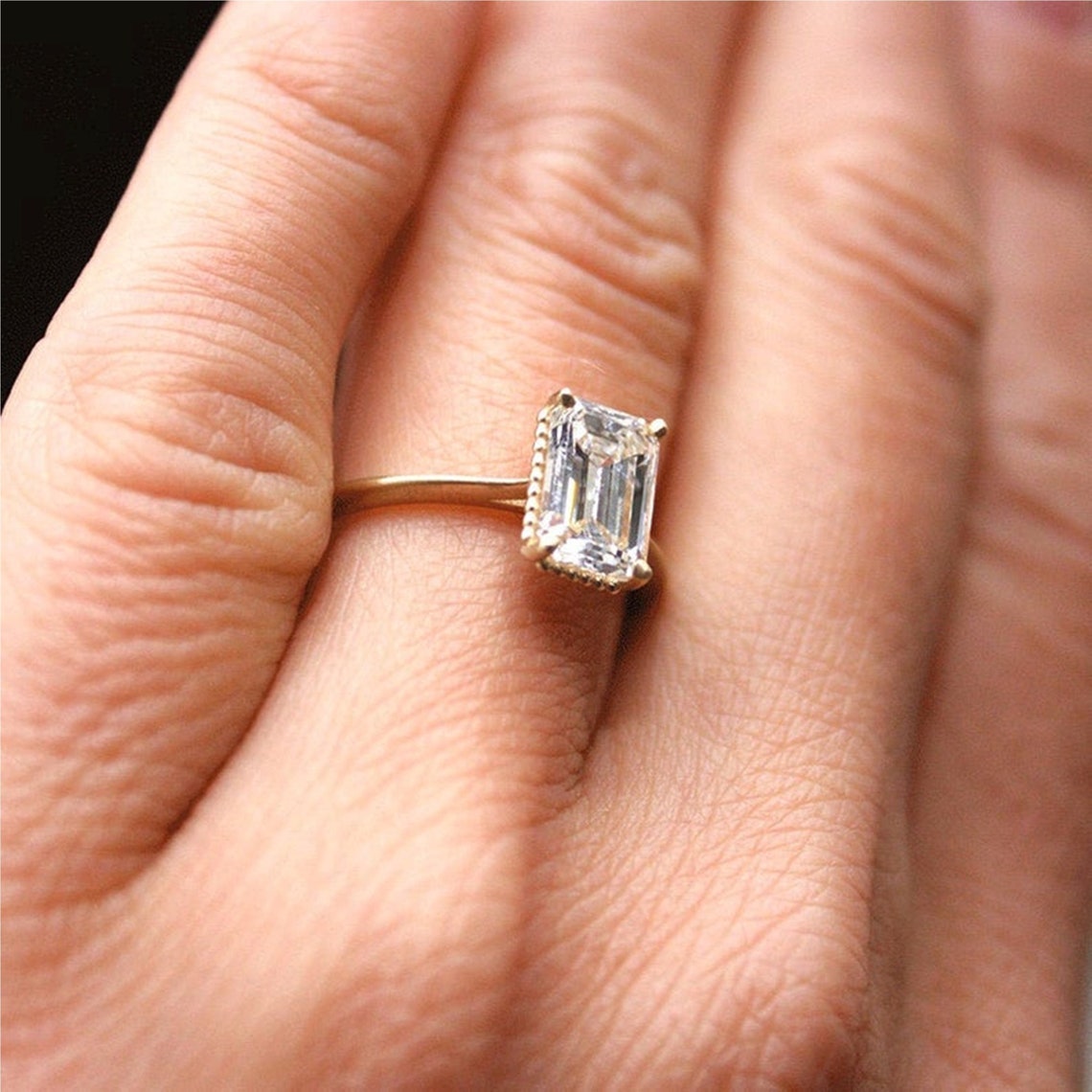8X6 MM Emerald Cut Moissanite Ring 14K Gold Moissanite Etsy