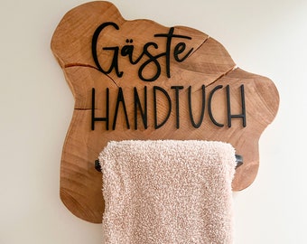 Handtuchhalter personalisiert Teakholz Badezimmer WC Gäste Vintage Stil Landhaus Farmhouse