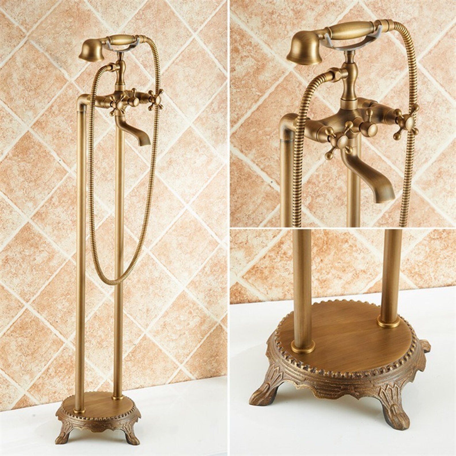 Antique Brass Pedestal Shower Set Etsy
