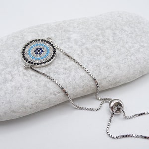 Sterling Silver Greek Evil Eye Bracelet with Cubic Zircon