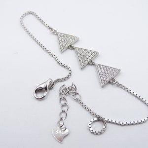 Triangle 925 Sterling Silver,Dainty Triple Geometric Charm Bracelet,CZ Cubic Zirconia,Elegant Jewelry,best gift for mother,girls,Valentine