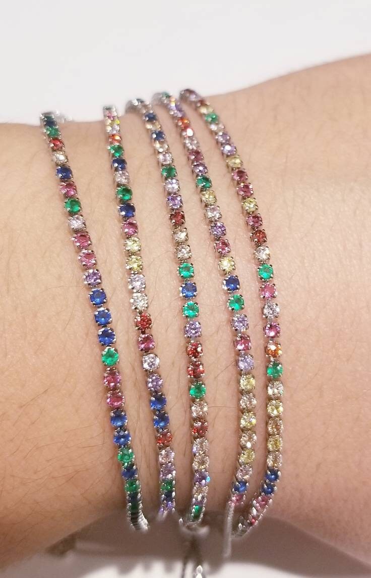 925 Sterling Silver Multi Color Tennis Bracelet,3 Sizes 925 Sterling Silver Multi Color Tennis Bracelet,3 Sizes