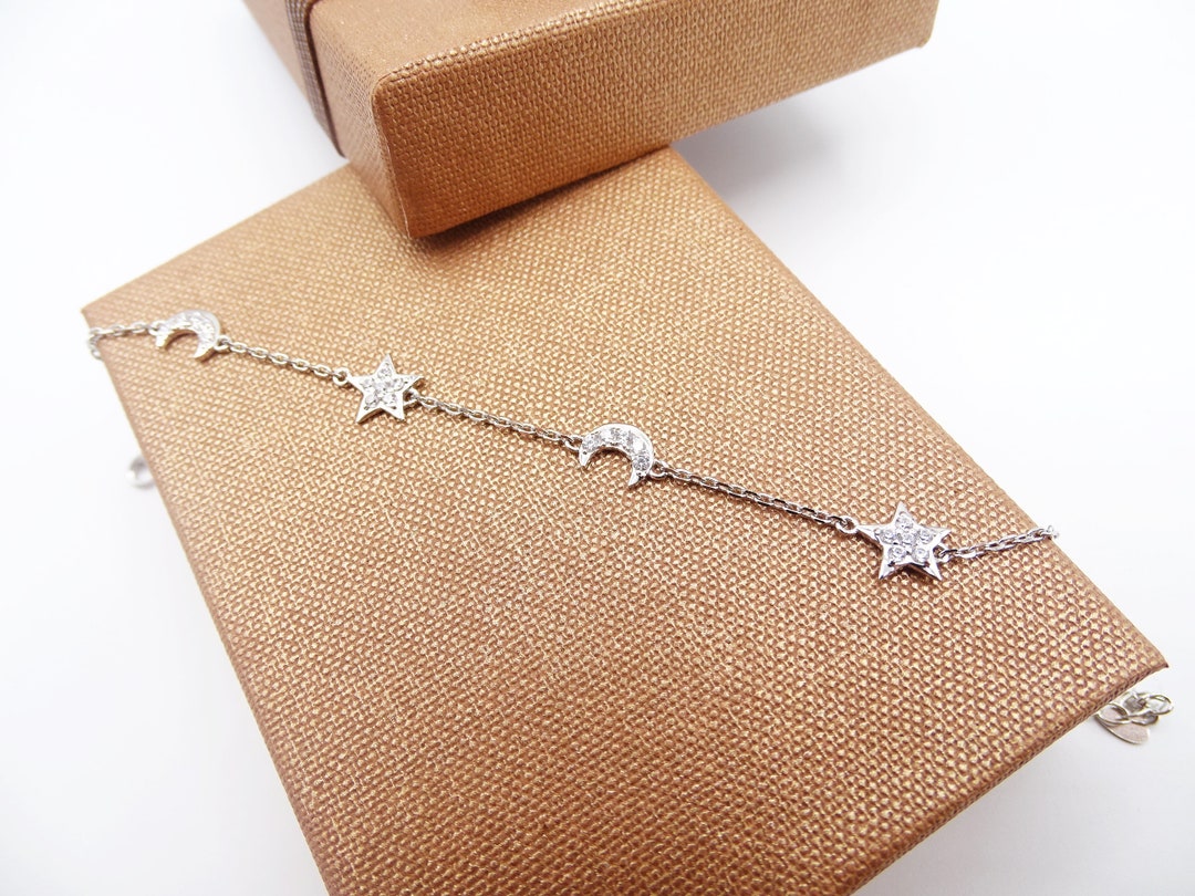 925 Sterling Silver Star Moon Bracelet,cz Cubic Zirconia
