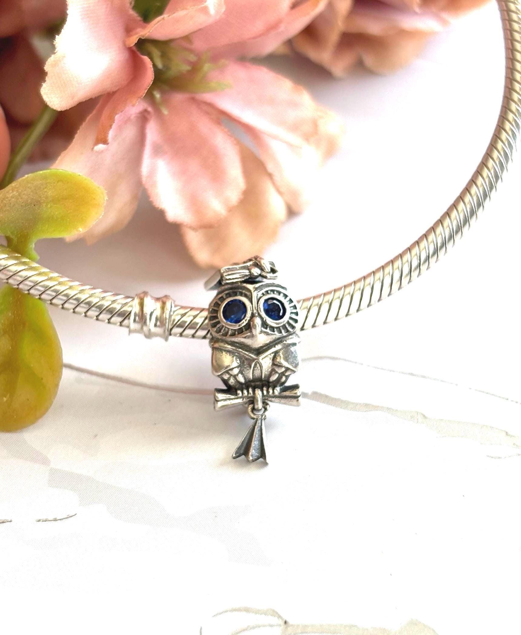 925 Sterling Silver Wise Owl Graduation Charm: Pandora Style Pendant