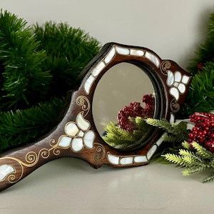 Espejo de mano portátil de nácar para maquillaje, hecho a mano, el mejor regalo para madre, mujer, niña, cumpleaños, aniversario, amigas, maestras, graduaciones.