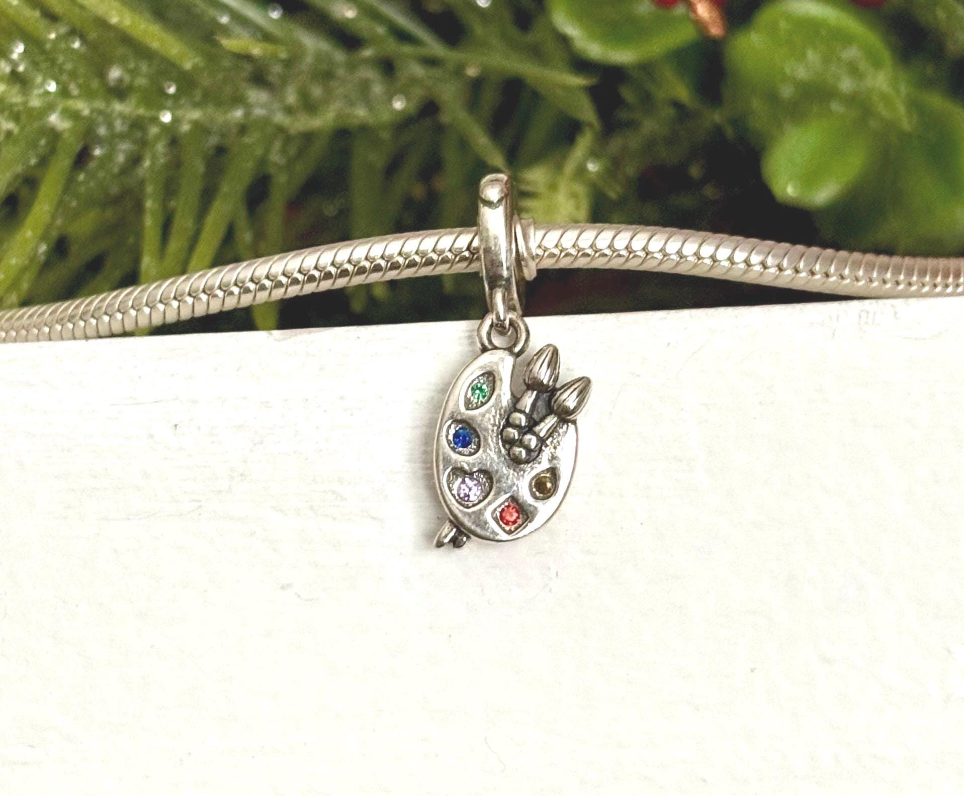 Artist's Palette Paintbrush Charm Bead - Colorful Crystal Charm For Pandora, Biagi, Chamilia Bracelets - View #3
