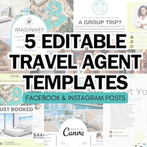 5Pack Travel Agent Templates | Travel Instagram Post| Travel Template  | Travel Facebook Post | Travel Agent | Just Booked