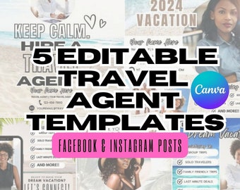 5Pack Travel Agent Templates | Travel Instagram Post| Travel Template  | Travel Facebook Post | Travel Agent | Just Booked