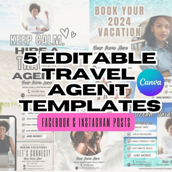 5Pack Travel Agent Templates | Travel Instagram Post| Travel Template  | Travel Facebook Post | Travel Agent | Just Booked