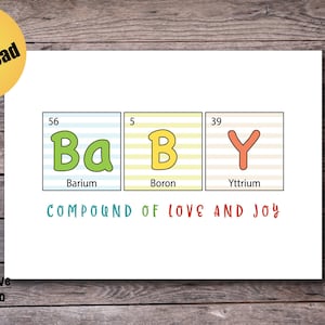 Nieuwe kaart periodiek systeem baby: afdrukbare kaart voor pasgeborenen, past op A6-envelop, 6,25 x 4,5 inch, pdf direct te downloaden, JPG (GRATIS envelopsjabloon)
