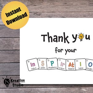 Cartão de agradecimento para professor, mentor, treinador, tutor, cartão da tabela periódica, presente de ciências, cartão de química, cartão de ciências, download digital