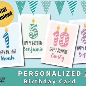 Personalized Birthday Card, Custom Name & Age, First Birthday, Sweet 16, Teen, Fits A6 Envelope, Digital Download, FREE Envelope Template