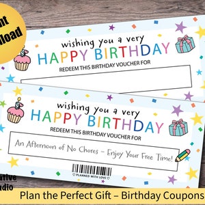 Geburtstagsgutscheine zum Ausdrucken, Fill-in-the-Blank Gutschein, Benutzerdefinierte Geschenk Geburtstagsgutschein, DIY Geburtstagsgeschenk, Sofort Download PDF