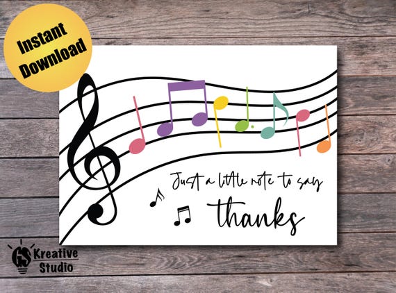 Printable Thank You Card Music Notes Appreciation Card for Music