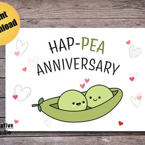 Printable Hap-pea Anniversary Card, Cute Anniversary Pun Card, Happy Anniversary Card, Instant Download PDF JPG, FREE Envelope Template