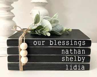 Personalized Family Book Stack, Wooden Book Stack, Wooden Home Decor ...