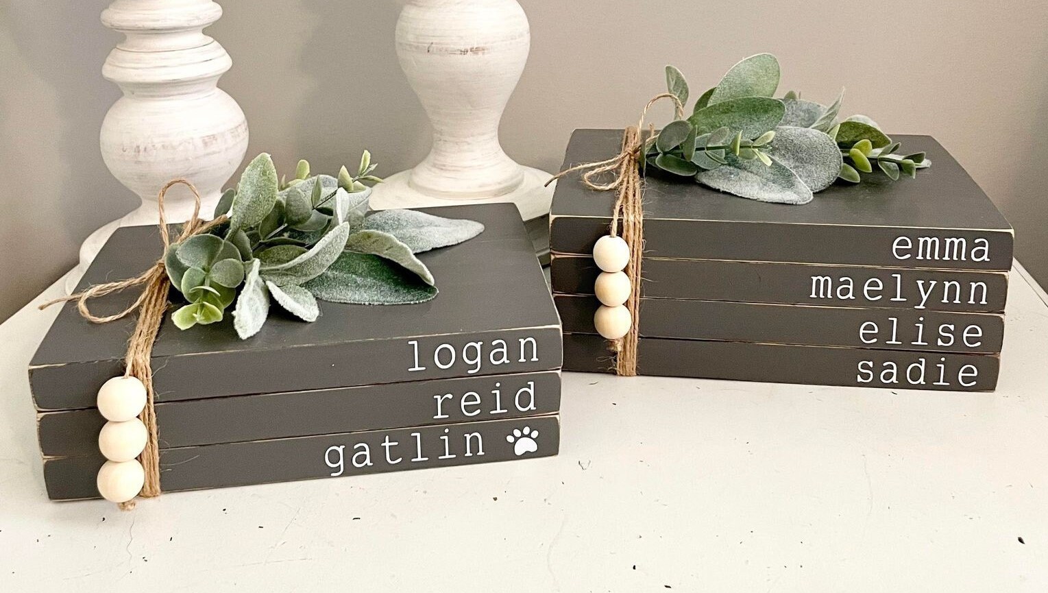 Personalized Family Book Stack, Wooden Book Stack, Wooden Home Decor ...