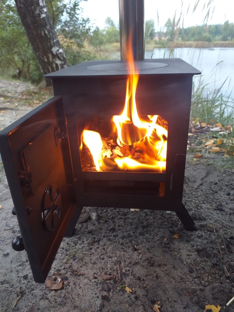 Small Wood Stove With Glass Door Legs Etsy UK