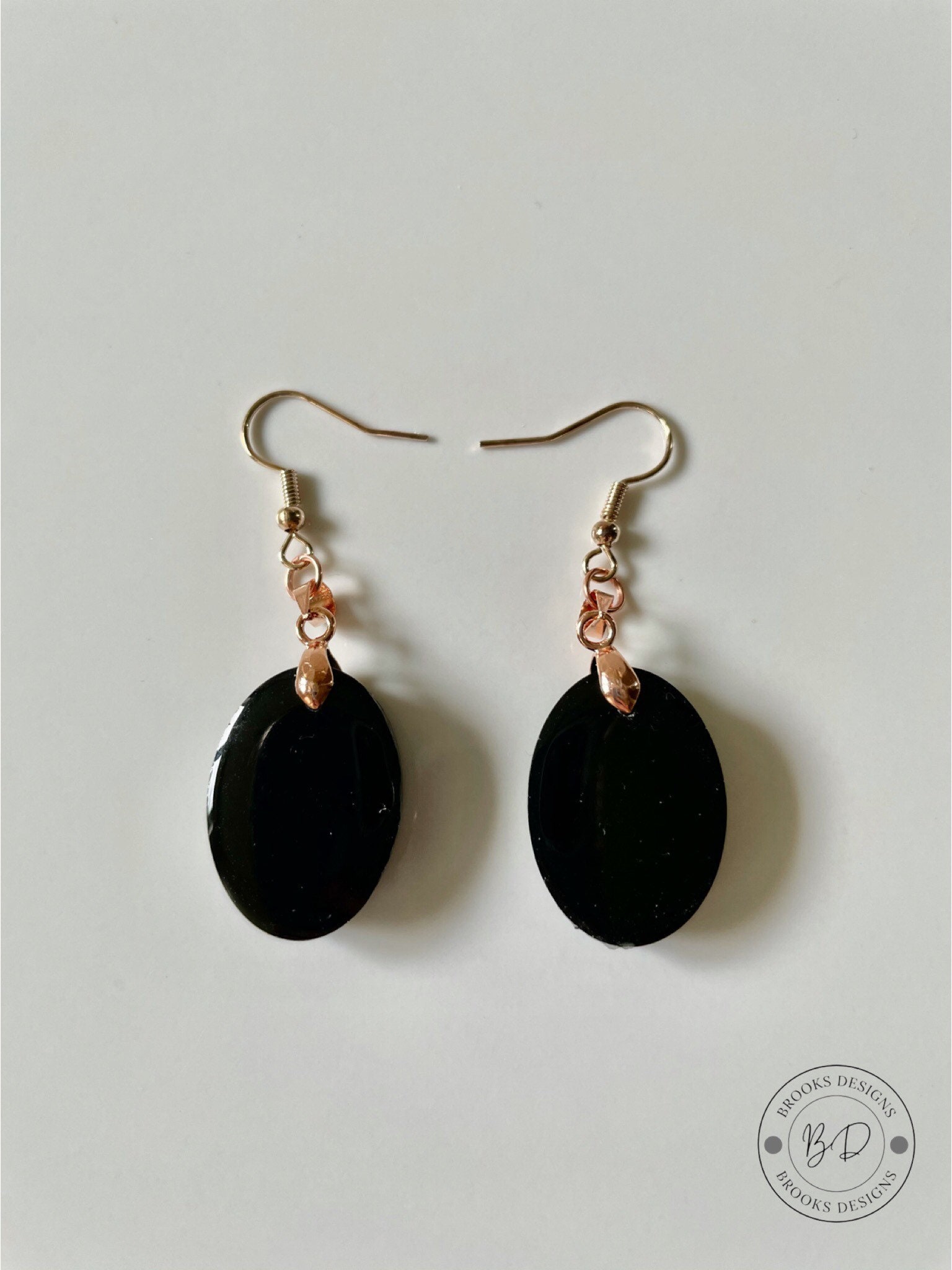 Black Oval and Rose Gold Earrings Etsy