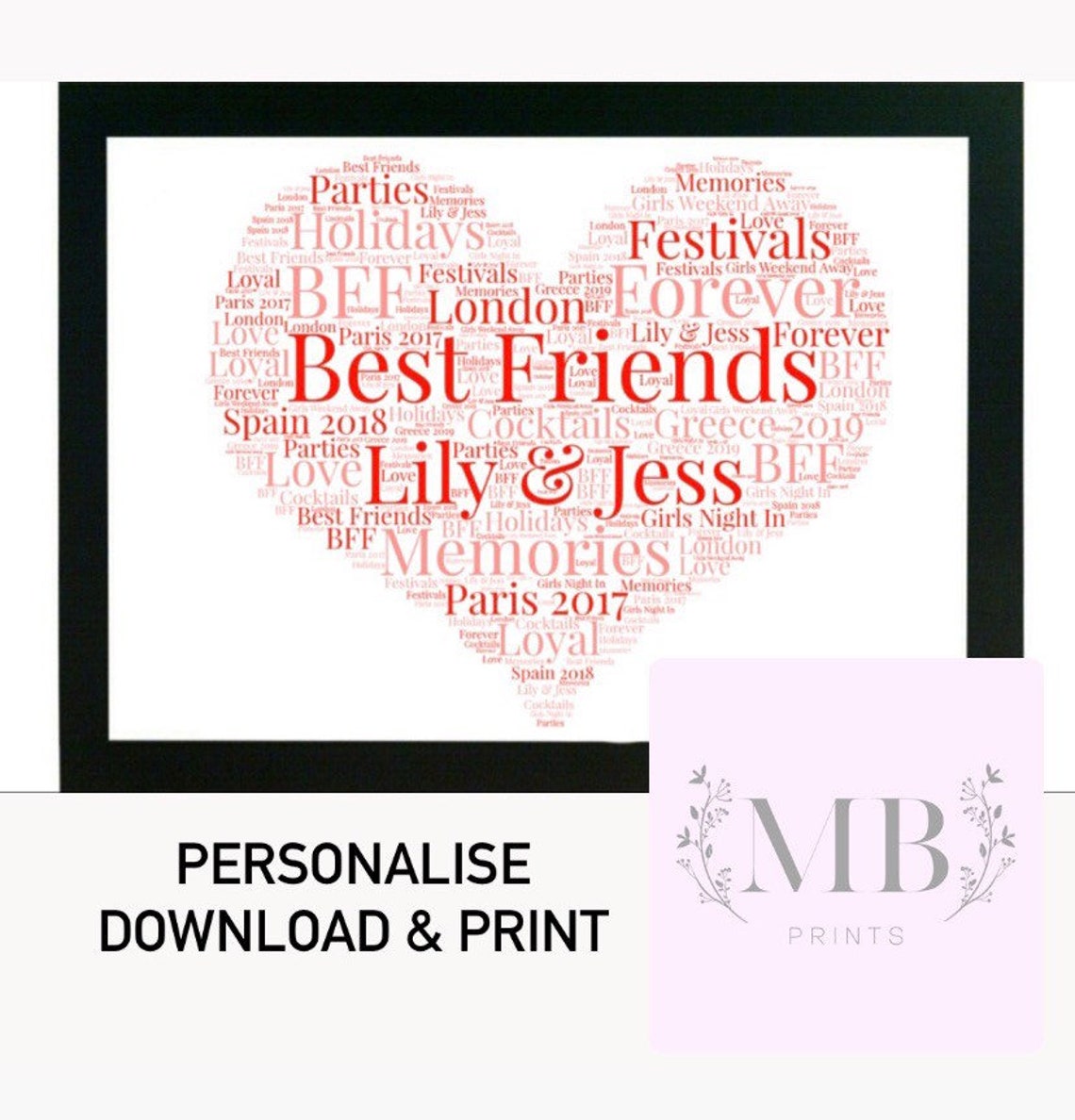 Personalised Best Friends Word Art Digital Download  Etsy
